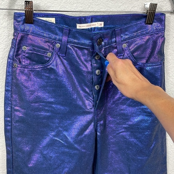 New Levis Shine Ribcage Straight Ankle Jeans Candy Coated Purple Iridescent 26 - Picture 6 of 17